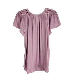 LOFT Dusty Rose Crochet-Yoke Flutter Sleeve Blouse